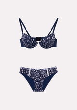 Jadea 4716 Coordinato push-up e slip con trasparenze floreali blu serie Eris