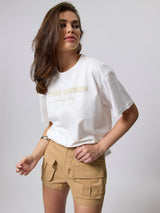 Jadea 4759 t-shirt oversize 100% cotone con stampa frontale colore seta