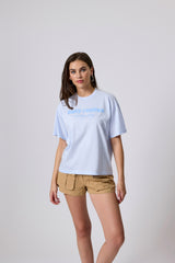 Jadea 4759 t-shirt oversize 100% cotone con stampa frontale colore sky