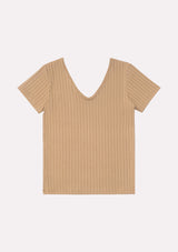 Jadea 4761 t-shirt in viscosa a costine e scollo a v colore cammello