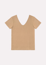 Jadea 4761 t-shirt in viscosa a costine e scollo a v colore cammello