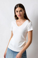 Jadea 4761 t-shirt in viscosa a costine e scollo a v colore seta