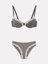 Jadea 4810 coordinato push-up e brasiliana a costine pizzo asfalto serie nebula