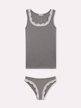 Jadea 4811 coordinato canotta e brasiliana a costine pizzo asfalto serie nebula