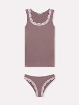 Jadea 4811 coordinato canotta e brasiliana a costine pizzo crepuscolo serie nebula