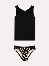 Jadea 4817 coordinato canotta slip fantasia floreale e pizzo nero serie eclissi