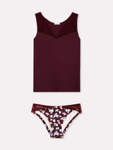 Jadea 4817 coordinato canotta slip fantasia floreale e pizzo prugna serie eclissi