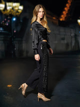 Jadea 4824 pantalone cotone con bande laterali nero