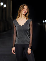 Jadea 4828 maglia in tessuto laminato e costine nero