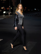 Jadea 4829 leggings in cotone con cucitura glitter nero