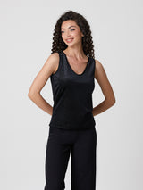 Jadea 4830 canotta effetto velluto scollo a V e glitter nero