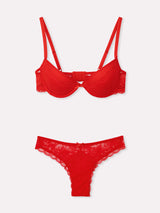 Jadea 4835 coordinato push-up e brasiliana in pizzo onde rosso