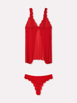 Jadea 4839 coordinato babydoll e perizoma in flock glitter rosso