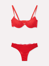 Jadea 4840 coordinato push-up e brasiliana in pizzo frange rosso