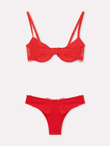 Jadea 4840 coordinato push-up e brasiliana in pizzo frange rosso