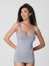 Jadea 4847 coordinato top e brasiliana pizzo trasparente grigio serie eterea