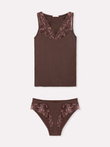 Jadea 4850 coordinato canotta e slip con ricami floreali uvetta serie rugiada