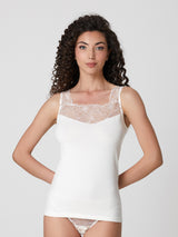 Jadea 4853 coordinato canotta e brasiliana pizzo floreale latte serie alisea