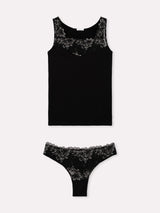 Jadea 4853 coordinato canotta e brasiliana pizzo floreale nero serie alisea