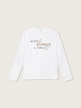 Jadea 4857B maglia donna girocollo manica lunga cotone tinta unita scritta latte