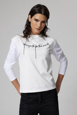 Jadea 4857B maglia donna girocollo manica lunga cotone tinta unita scritta latte