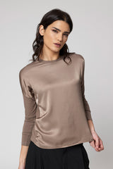 Jadea 4858 maglia donna girocollo in cotone e viscosa effetto similseta fango