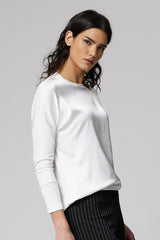 Jadea 4858 maglia donna girocollo in cotone e viscosa effetto similseta panna