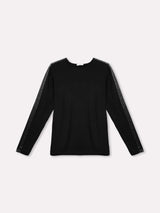 Jadea 4859 maglia donna girocollo viscosa tinta unita e fascia laminata nero