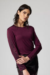 Jadea 4859 maglia donna girocollo viscosa tinta unita e fascia laminata vinaccia