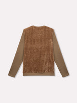 Jadea 4860 maglia donna girocollo in ciniglia e tessuto liscio cammello