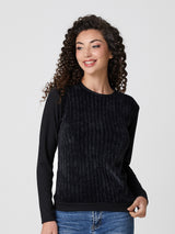 Jadea 4860 maglia donna girocollo in ciniglia e tessuto liscio nero