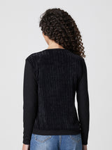 Jadea 4860 maglia donna girocollo in ciniglia e tessuto liscio nero