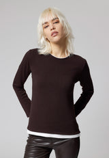 Jadea 4862 maglia donna tessuto elasticizzato tinta unita e inserti caffe