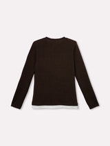 Jadea 4862 maglia donna tessuto elasticizzato tinta unita e inserti caffe