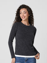 Jadea 4862 maglia donna tessuto elasticizzato tinta unita e inserti grigio