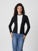 Jadea 4864 maglia donna girocollo tessuto elasticizzato bicolore nero