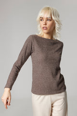 Jadea 4865 maglia donna scollo a barca tessuto a costine caffe