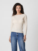 Jadea 4865 maglia donna scollo a barca tessuto a costine crema