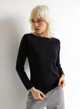 Jadea 4865 maglia donna scollo a barca tessuto a costine nero