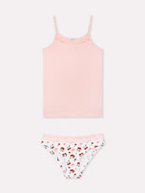 Jadea 4894 coordinato top e slip a fantasia ciliegie con pizzo rosa