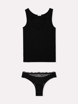 Jadea 4900 coordinato canotta e brasiliana in cotone e pizzo floreale nero