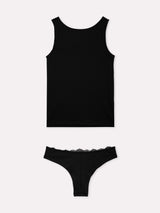 Jadea 4900 coordinato canotta e brasiliana in cotone e pizzo floreale nero