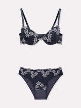 Jadea 4910 coordinato push up e slip con pizzo floreale bicolore jeans