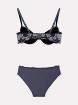 Jadea 4910 coordinato push up e slip con pizzo floreale bicolore jeans
