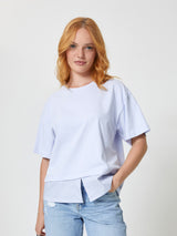 Jadea 4924 t-shirt in cotone con inserto camicia a righe celeste