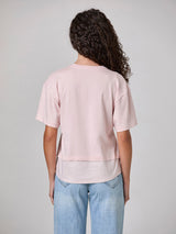 Jadea 4924 t-shirt in cotone con inserto camicia a righe fard