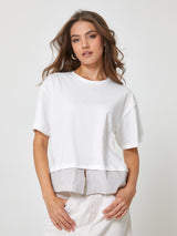 Jadea 4924 t-shirt in cotone con inserto camicia a righe seta