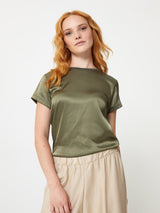 Jadea 4929 maglia effetto seta e retro in cotone oliva