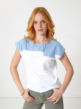Jadea 4931 t-shirt 100% cotone inserto denim e taschino celeste