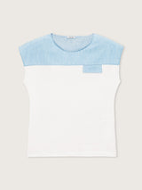 Jadea 4931 t-shirt 100% cotone inserto denim e taschino celeste